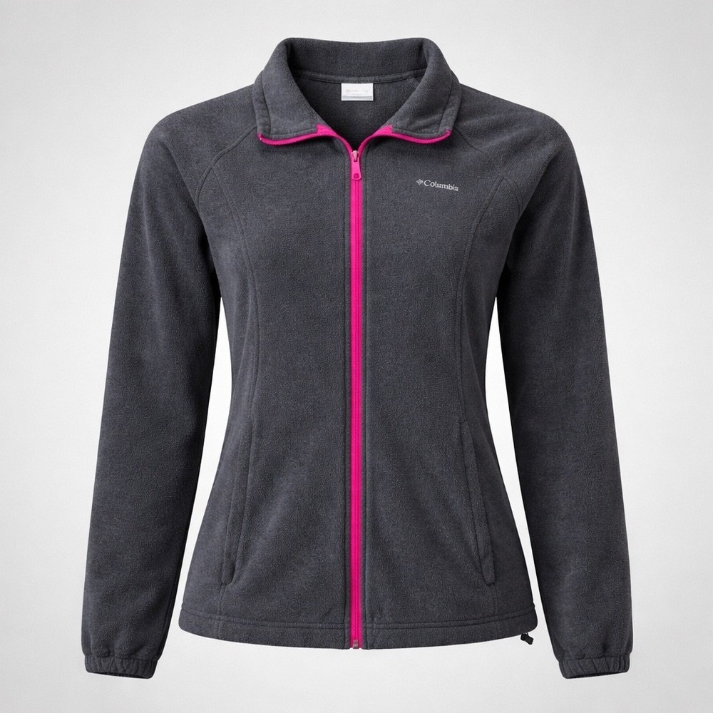 Columbia Womens XL Fleece Jacket Full Zip Charcoal‎ Gray Pink